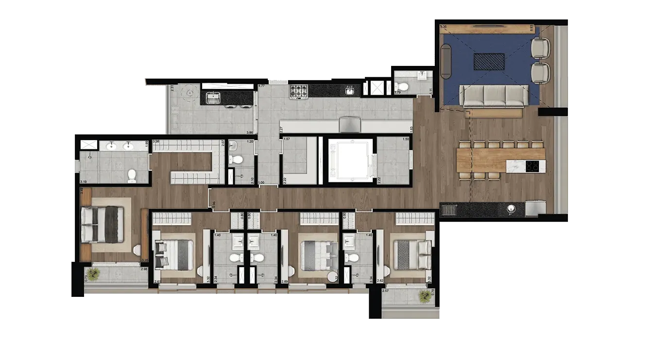 Planta Apartamento 205m² Final 1 - Eleva Harmonia