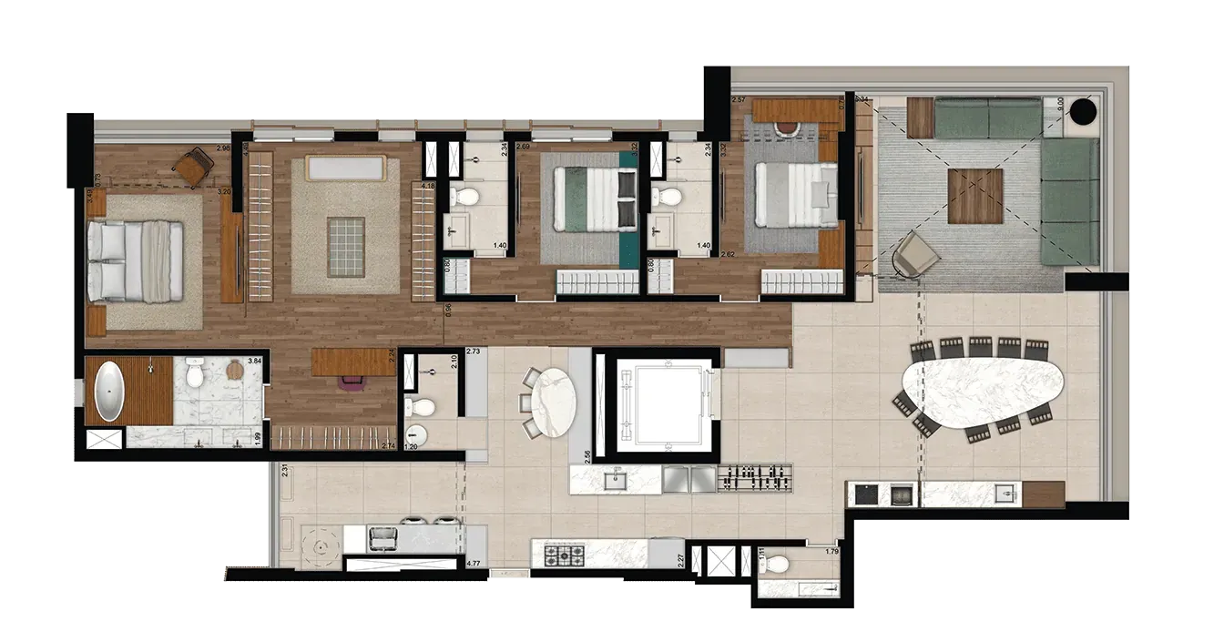 Planta decorada Apartamento 205m² Final 2 - Eleva Harmonia