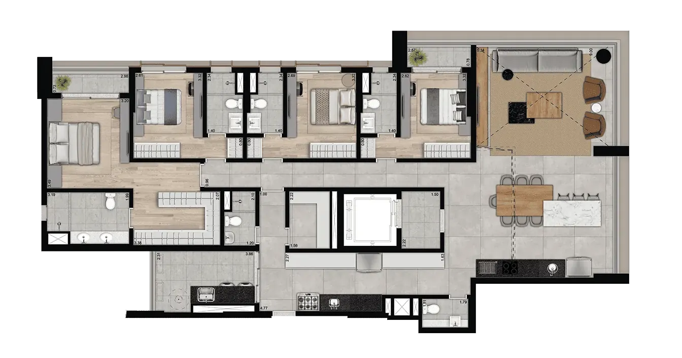 Planta Apartamento 205m² Final 2 - Eleva Harmonia